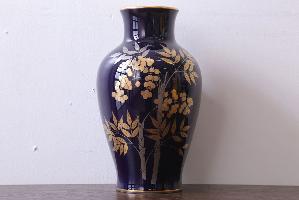 アンティーク雑貨　中古　大倉陶園(おおくらとうえん)　瑠璃(るり)金蝕　花器