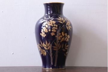 アンティーク雑貨　中古　大倉陶園(おおくらとうえん)　瑠璃(るり)金蝕　花器