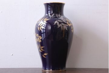 アンティーク雑貨　中古　大倉陶園(おおくらとうえん)　瑠璃(るり)金蝕　花器