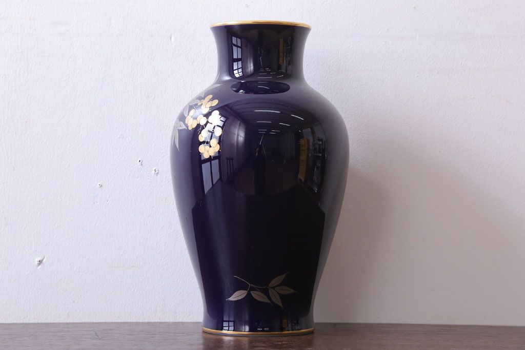 アンティーク雑貨　中古　大倉陶園(おおくらとうえん)　瑠璃(るり)金蝕　花器