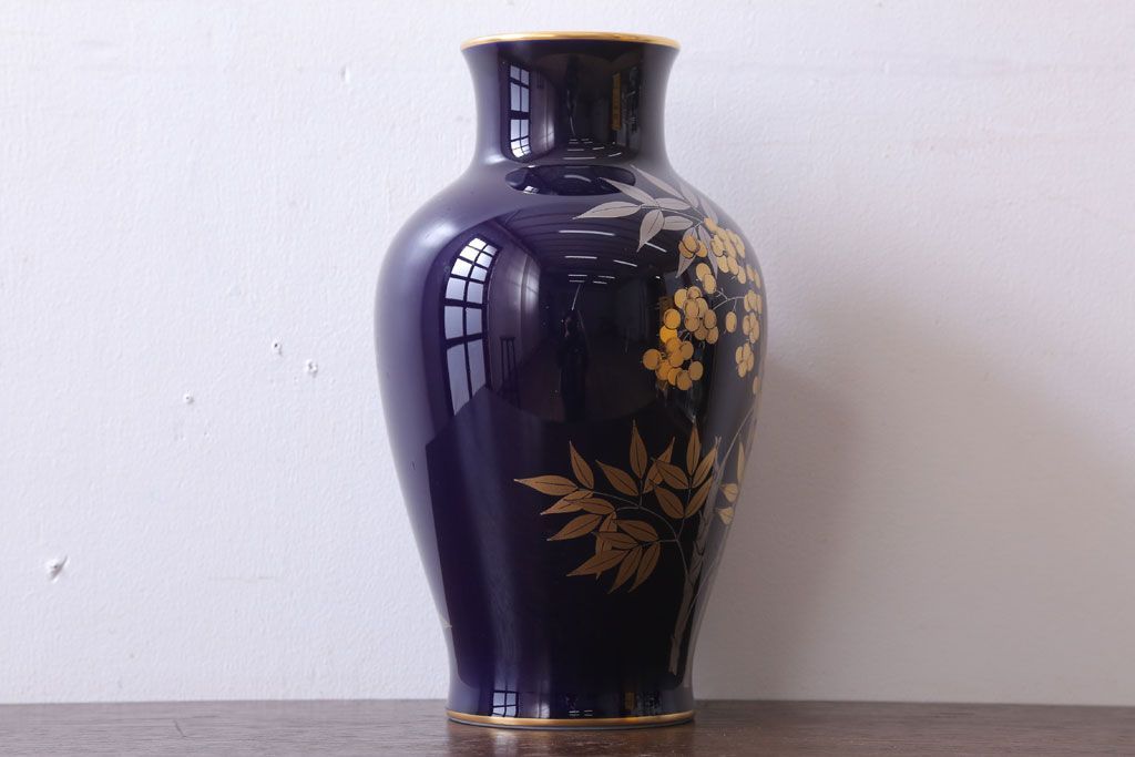 アンティーク雑貨　中古　大倉陶園(おおくらとうえん)　瑠璃(るり)金蝕　花器