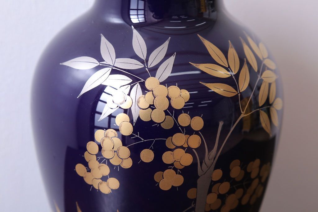 アンティーク雑貨　中古　大倉陶園(おおくらとうえん)　瑠璃(るり)金蝕　花器