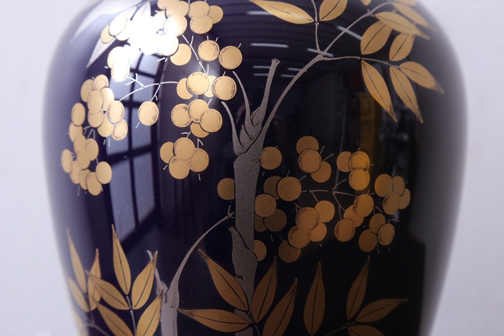 アンティーク雑貨　中古　大倉陶園(おおくらとうえん)　瑠璃(るり)金蝕　花器