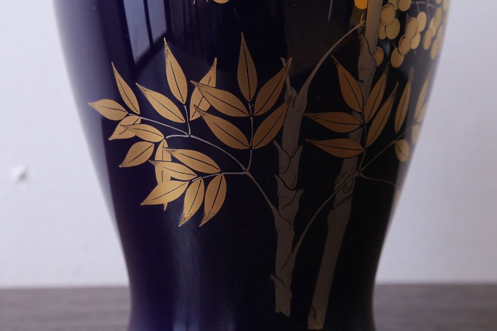 アンティーク雑貨　中古　大倉陶園(おおくらとうえん)　瑠璃(るり)金蝕　花器