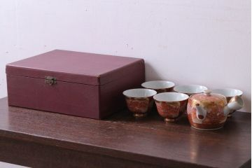 アンティーク雑貨　アンティーク　大正〜昭和初期　九谷焼　急須・茶碗の6点セット(茶道具・色絵)