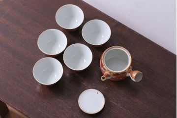 アンティーク雑貨　アンティーク　大正〜昭和初期　九谷焼　急須・茶碗の6点セット(茶道具・色絵)