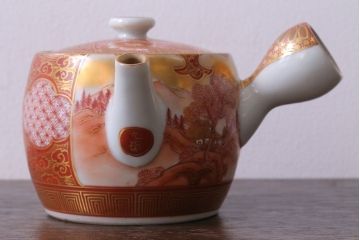 アンティーク雑貨　アンティーク　大正〜昭和初期　九谷焼　急須・茶碗の6点セット(茶道具・色絵)