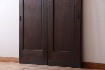 大正ロマン　当時物色ガラス入り!和製アンティークの洋風引き戸2枚セット