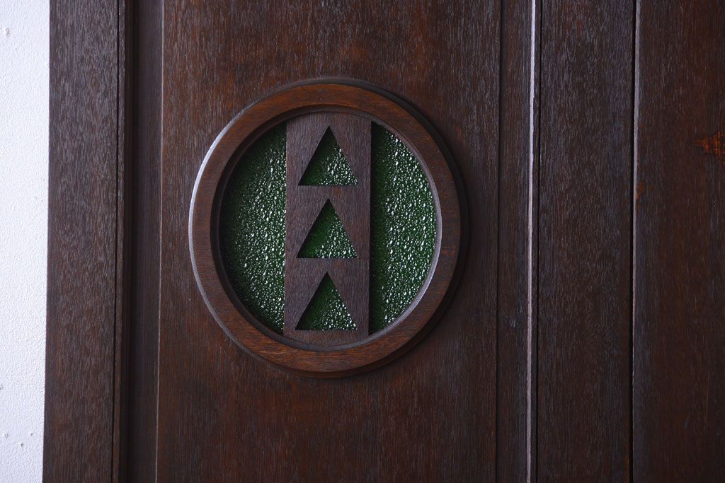 大正ロマン　当時物色ガラス入り!和製アンティークの洋風引き戸2枚セット