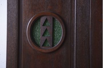 大正ロマン　当時物色ガラス入り!和製アンティークの洋風引き戸2枚セット