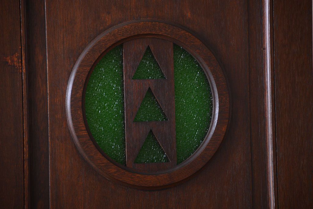 大正ロマン　当時物色ガラス入り!和製アンティークの洋風引き戸2枚セット