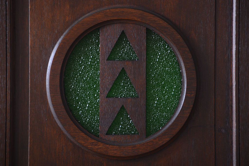 大正ロマン　当時物色ガラス入り!和製アンティークの洋風引き戸2枚セット