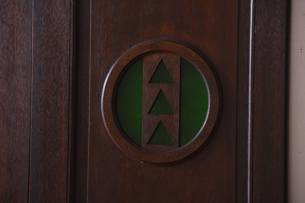 大正ロマン　当時物色ガラス入り!和製アンティークの洋風引き戸2枚セット