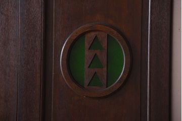 大正ロマン　当時物色ガラス入り!和製アンティークの洋風引き戸2枚セット