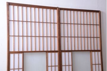 和製アンティーク　腰板黒柿材!古い雪見障子戸2枚セット(1)(引き戸、擦り上げ障子戸、擦上障子戸)