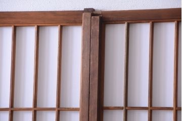 和製アンティーク　腰板黒柿材!古い雪見障子戸2枚セット(1)(引き戸、擦り上げ障子戸、擦上障子戸)
