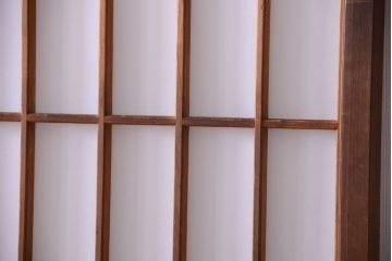 和製アンティーク　腰板黒柿材!古い雪見障子戸2枚セット(1)(引き戸、擦り上げ障子戸、擦上障子戸)