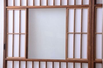 和製アンティーク　腰板黒柿材!古い雪見障子戸2枚セット(1)(引き戸、擦り上げ障子戸、擦上障子戸)