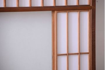和製アンティーク　腰板黒柿材!古い雪見障子戸2枚セット(1)(引き戸、擦り上げ障子戸、擦上障子戸)
