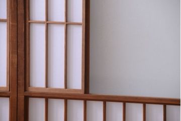 和製アンティーク　腰板黒柿材!古い雪見障子戸2枚セット(1)(引き戸、擦り上げ障子戸、擦上障子戸)