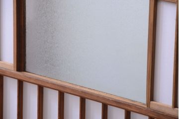 和製アンティーク　腰板黒柿材!古い雪見障子戸2枚セット(1)(引き戸、擦り上げ障子戸、擦上障子戸)