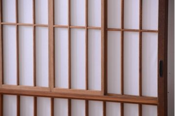 和製アンティーク　腰板黒柿材!古い雪見障子戸2枚セット(1)(引き戸、擦り上げ障子戸、擦上障子戸)