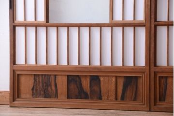 和製アンティーク　腰板黒柿材!古い雪見障子戸2枚セット(1)(引き戸、擦り上げ障子戸、擦上障子戸)