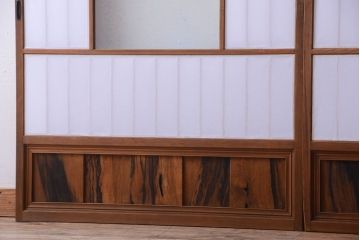和製アンティーク　腰板黒柿材!古い雪見障子戸2枚セット(1)(引き戸、擦り上げ障子戸、擦上障子戸)