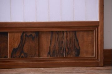 和製アンティーク　腰板黒柿材!古い雪見障子戸2枚セット(1)(引き戸、擦り上げ障子戸、擦上障子戸)