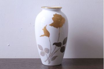 アンティーク雑貨　中古　大倉陶園(おおくらとうえん)　金蝕バラ　23cm花器
