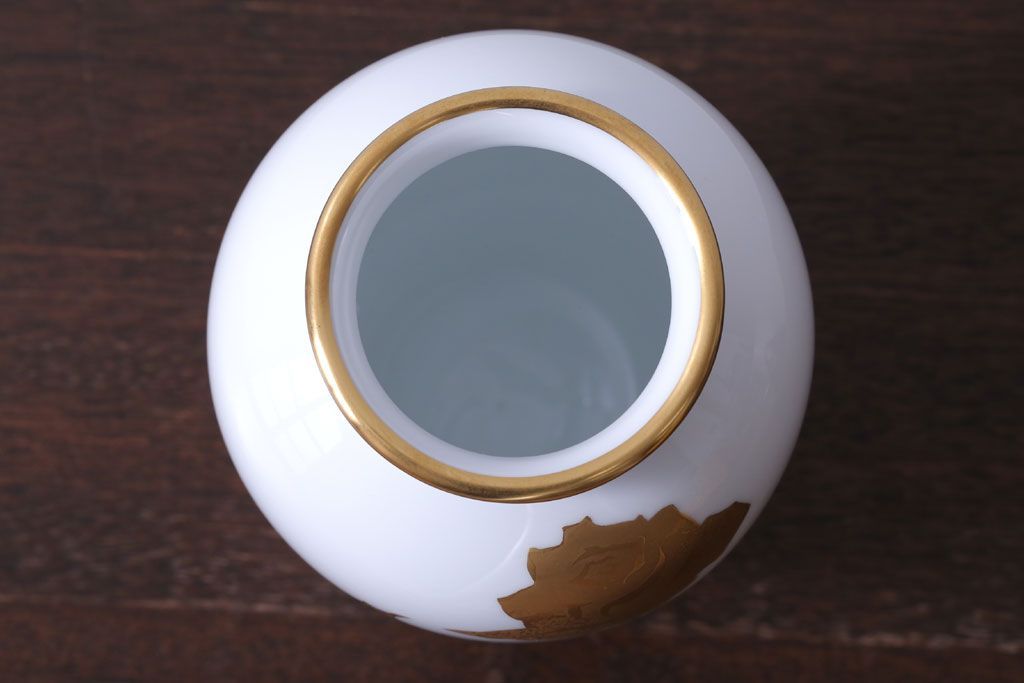 アンティーク雑貨　中古　大倉陶園(おおくらとうえん)　金蝕バラ　23cm花器