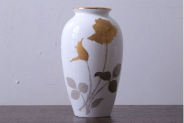 アンティーク雑貨　中古　大倉陶園(おおくらとうえん)　金蝕バラ　23cm花器