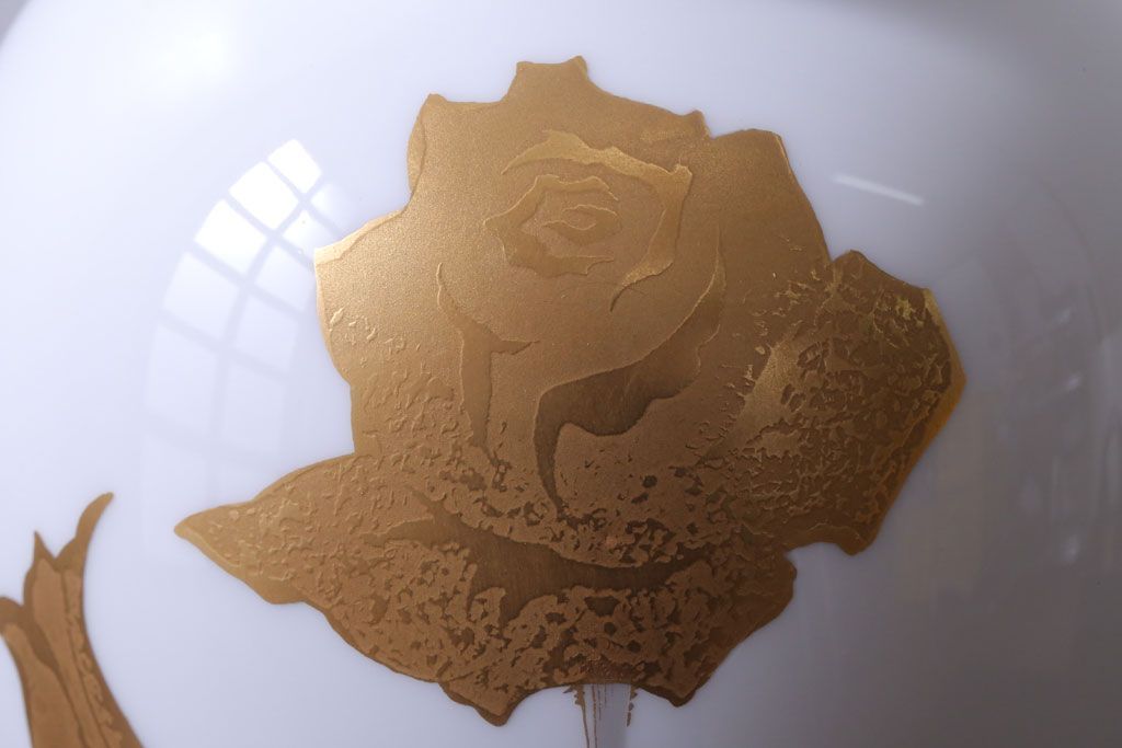 アンティーク雑貨　中古　大倉陶園(おおくらとうえん)　金蝕バラ　23cm花器