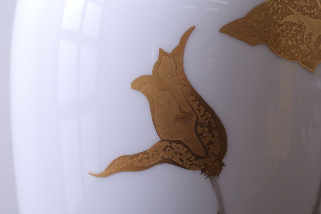 アンティーク雑貨　中古　大倉陶園(おおくらとうえん)　金蝕バラ　23cm花器