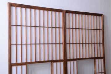 和製アンティーク　腰板黒柿材!古い雪見障子戸2枚セット(2)(引き戸、擦り上げ障子戸、擦上障子戸)