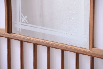 和製アンティーク　腰板黒柿材!古い雪見障子戸2枚セット(2)(引き戸、擦り上げ障子戸、擦上障子戸)