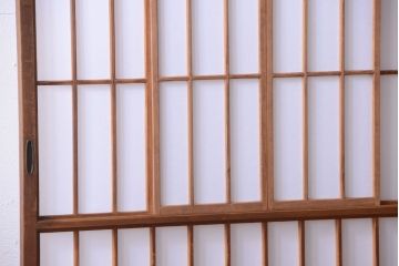 和製アンティーク　腰板黒柿材!古い雪見障子戸2枚セット(2)(引き戸、擦り上げ障子戸、擦上障子戸)