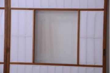 和製アンティーク　腰板黒柿材!古い雪見障子戸2枚セット(2)(引き戸、擦り上げ障子戸、擦上障子戸)