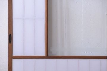 和製アンティーク　腰板黒柿材!古い雪見障子戸2枚セット(2)(引き戸、擦り上げ障子戸、擦上障子戸)