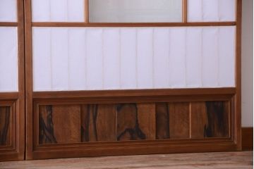 和製アンティーク　腰板黒柿材!古い雪見障子戸2枚セット(2)(引き戸、擦り上げ障子戸、擦上障子戸)