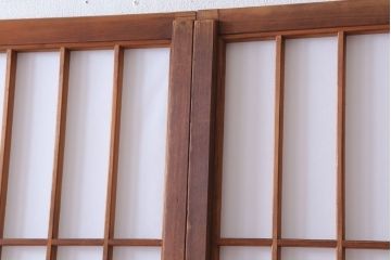 和製アンティーク　腰板黒柿材!デザインガラス入りの古い雪見障子戸2枚セット(1)(引き戸、擦り上げ障子戸、擦上障子戸)
