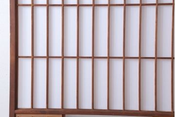  和製アンティーク　腰板黒柿材!デザインガラス入りの古い雪見障子戸2枚セット(2)(引き戸、擦り上げ障子戸、擦上障子戸)