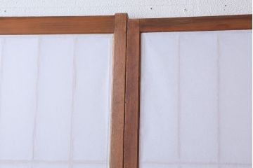  和製アンティーク　腰板黒柿材!デザインガラス入りの古い雪見障子戸2枚セット(2)(引き戸、擦り上げ障子戸、擦上障子戸)