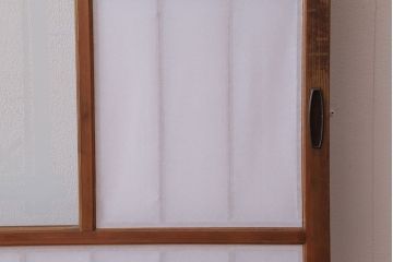 和製アンティーク　腰板黒柿材!デザインガラス入りの古い雪見障子戸2枚セット(2)(引き戸、擦り上げ障子戸、擦上障子戸)