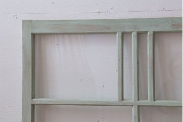 アンティーク　ミントグリーンペイントのガラス戸2枚セット(窓)(1)