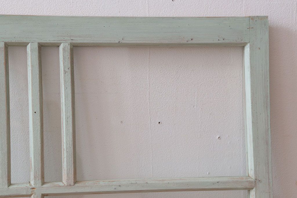 アンティーク　ミントグリーンペイントのガラス戸2枚セット(窓)(1)