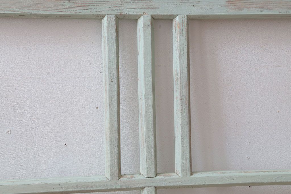 アンティーク　ミントグリーンペイントのガラス戸2枚セット(窓)(1)