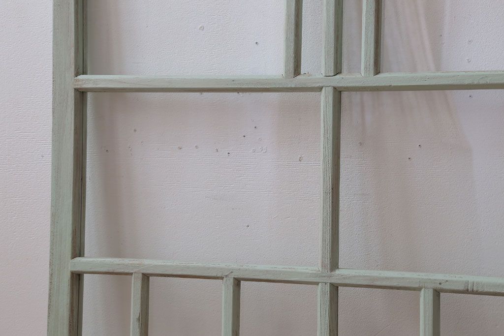 アンティーク　ミントグリーンペイントのガラス戸2枚セット(窓)(1)