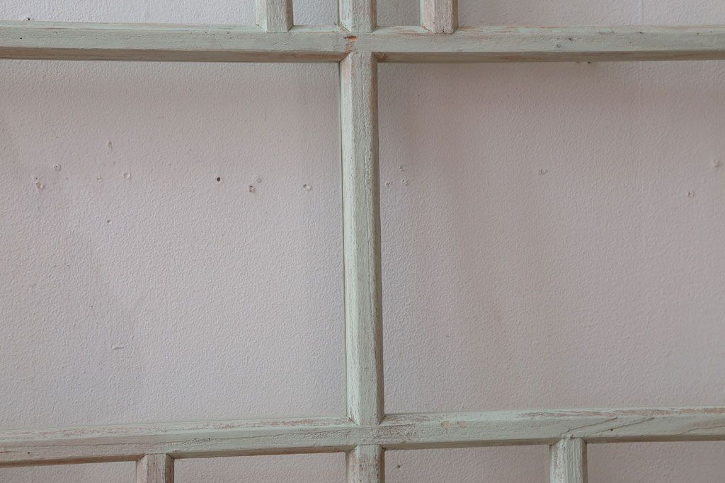 アンティーク　ミントグリーンペイントのガラス戸2枚セット(窓)(1)