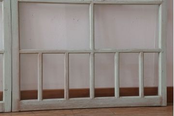 アンティーク　ミントグリーンペイントのガラス戸2枚セット(窓)(1)